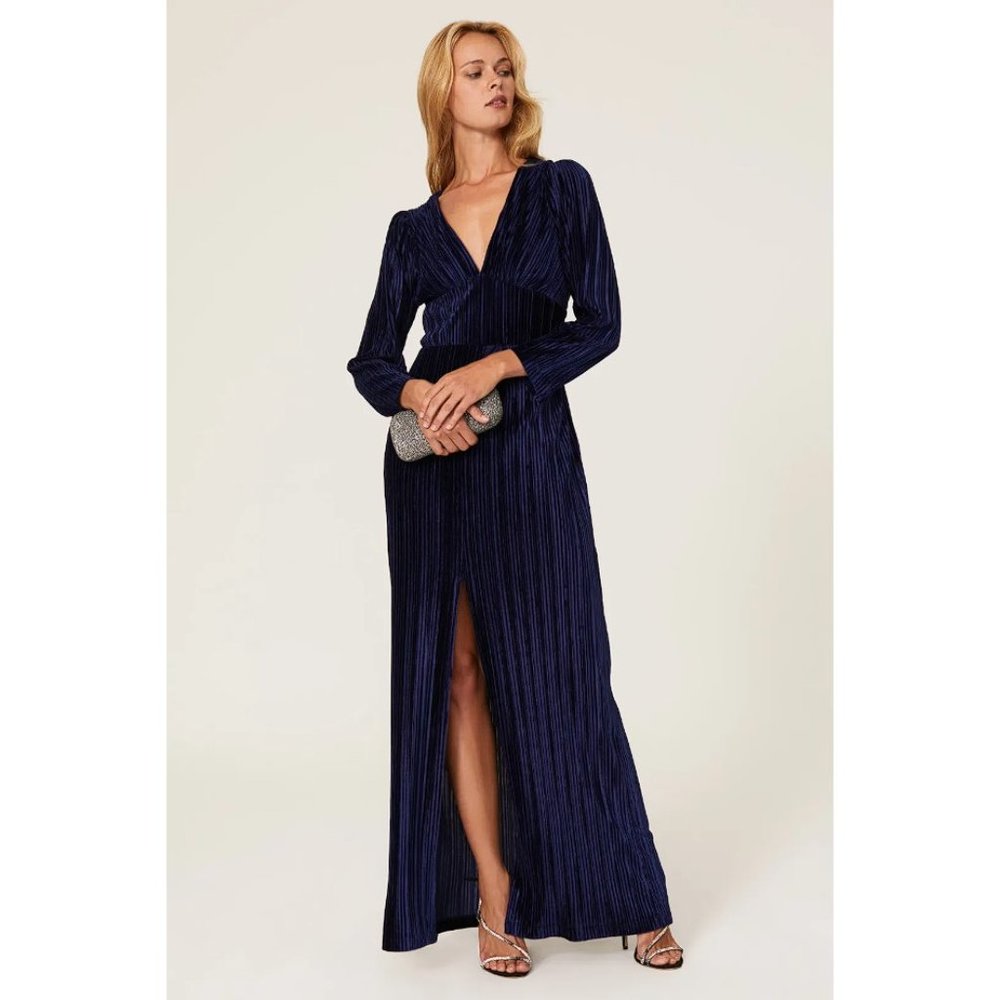 SHOSHANNA Women's Celsey Velvet Column Gown Size 10 in Navy